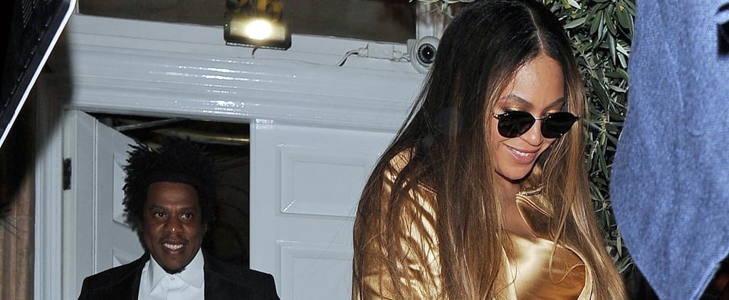 Beyoncé Gold Dress and Trench Coat With JAY-Z in London