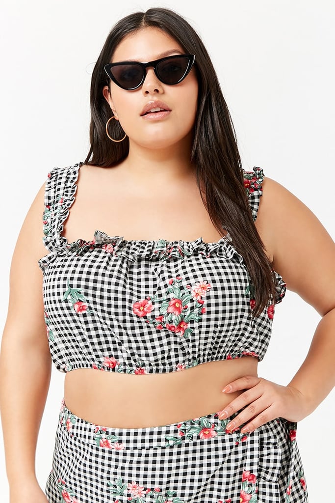 Forever 21 Plus Size Ruffled Gingham & Floral Print Crop Top
