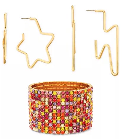 Gold-Tone Multicolor Pavé Stretch Bracelet & 2-Pc. Hoop Earring Gift Set
