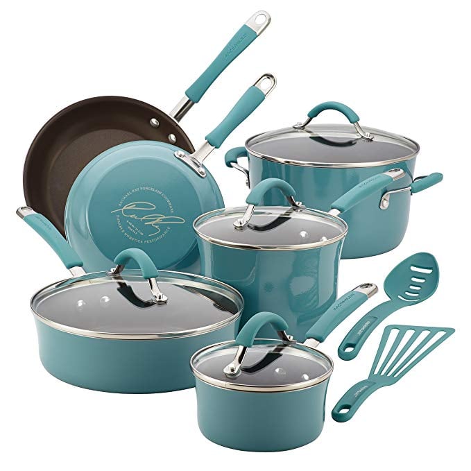 Rachael Ray 16344 Cucina Nonstick Cookware Pots and Pans Set, 12 Piece