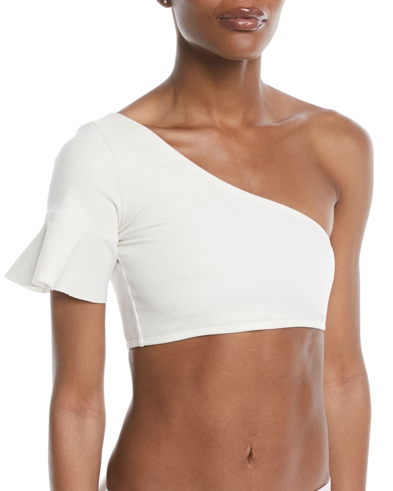 Diane von Furstenberg One-Shoulder Flounce Crop Swim Top