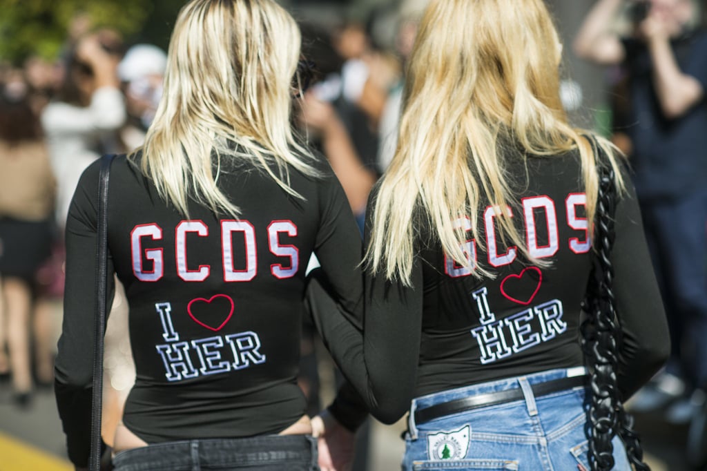 Even from the back, Caroline Vreeland and Shea Marie's message was clear in GCDS Wear.