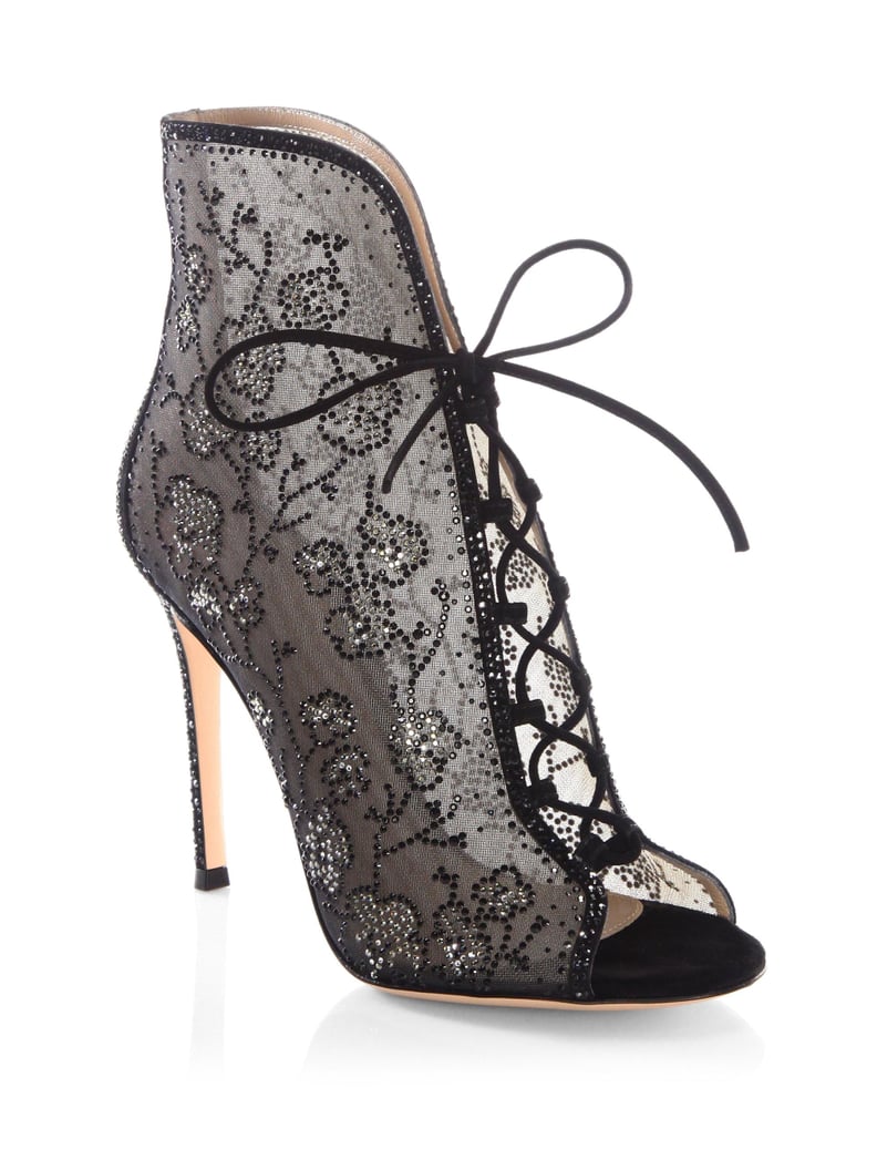 Gianvito Rossi Crystal Mesh Lace-Up Booties