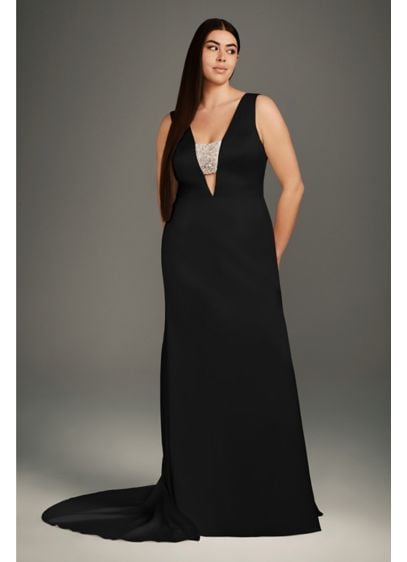 White by Vera Wang Crepe-Back Satin Encrusted Bandeau Gown