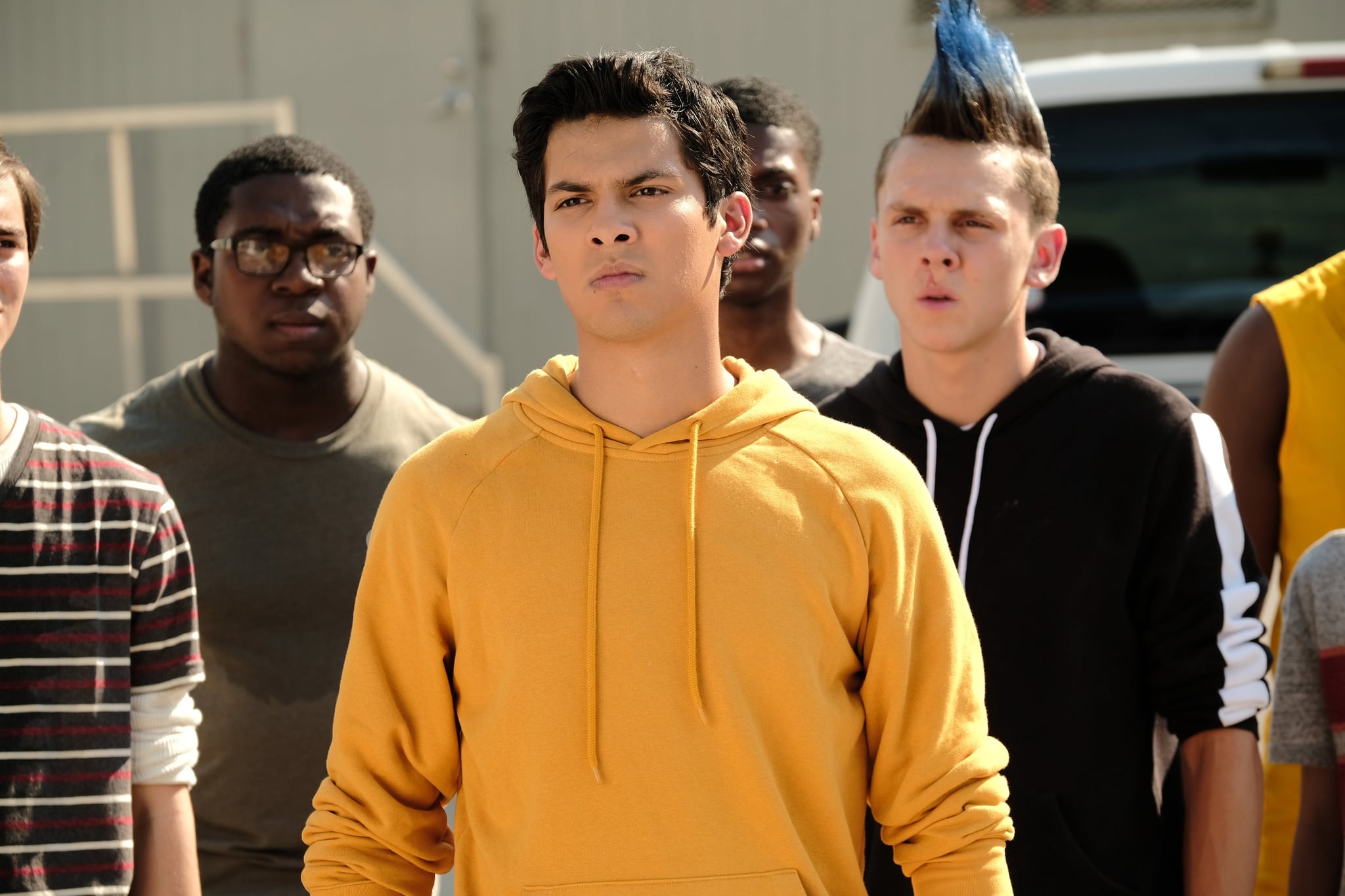 COBRA KAI, Xolo Mariduena (in yellow sweatshirt), Back in Black, (Season 2, ep. 202, aired April 24, 2019). photo: Guy D'Alema / YouTube / Courtesy Everett Collection