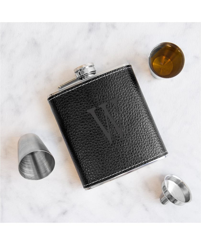 Cathy's Concepts Personalized Black Leather Wrapped Flask Set