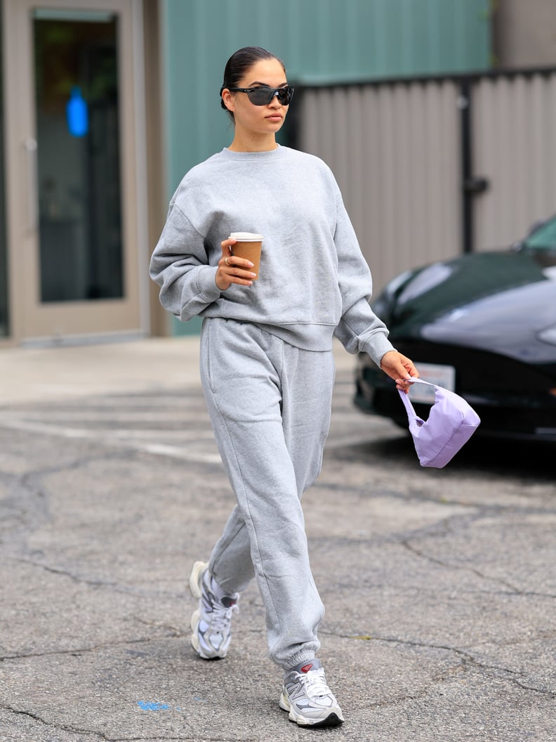 Gray Sweatpants Outfit With a Colorful Bag