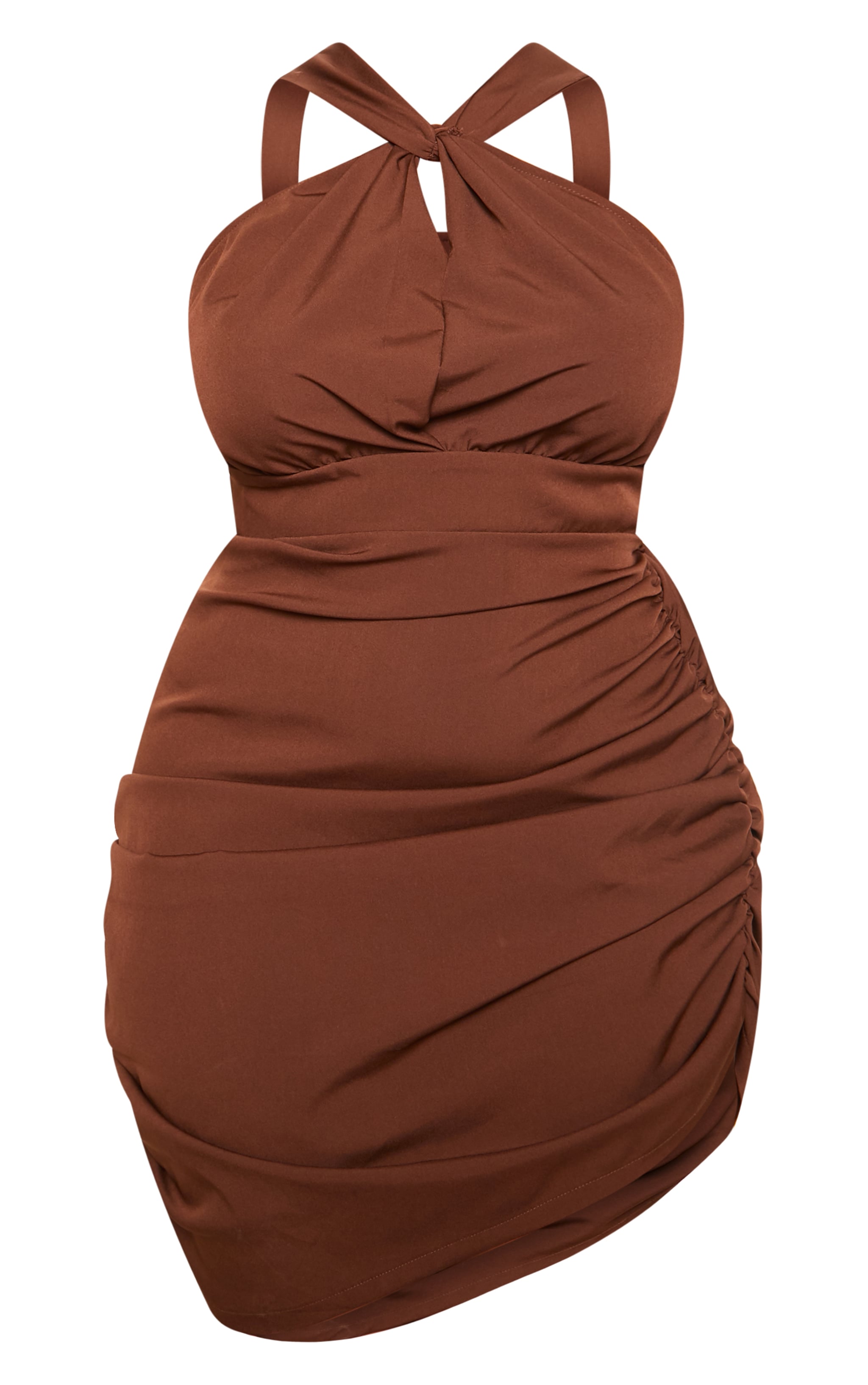 Chocolate Brown Ruched Side High Neck Midi Dress Ashley Graham S