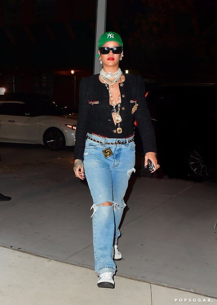 Rihanna Styled a Black Bra With a Tweed Blazer and Hat