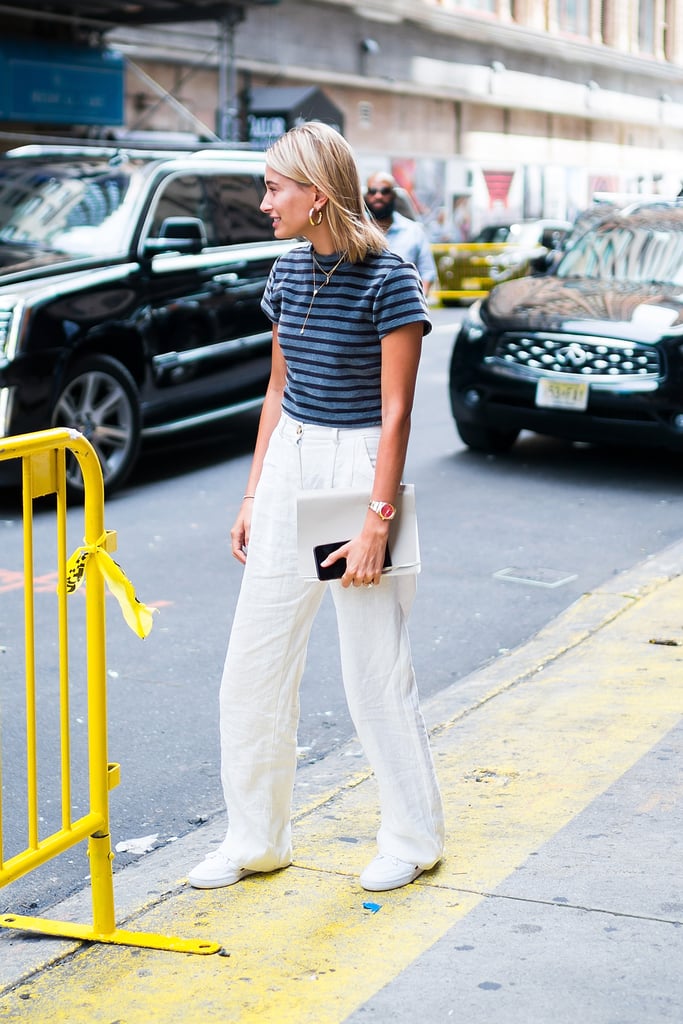 Fashion, Shopping & Style, Hailey Baldwin's Breezy White Pants Are Perfect  For a Day Date With Justin Bieber