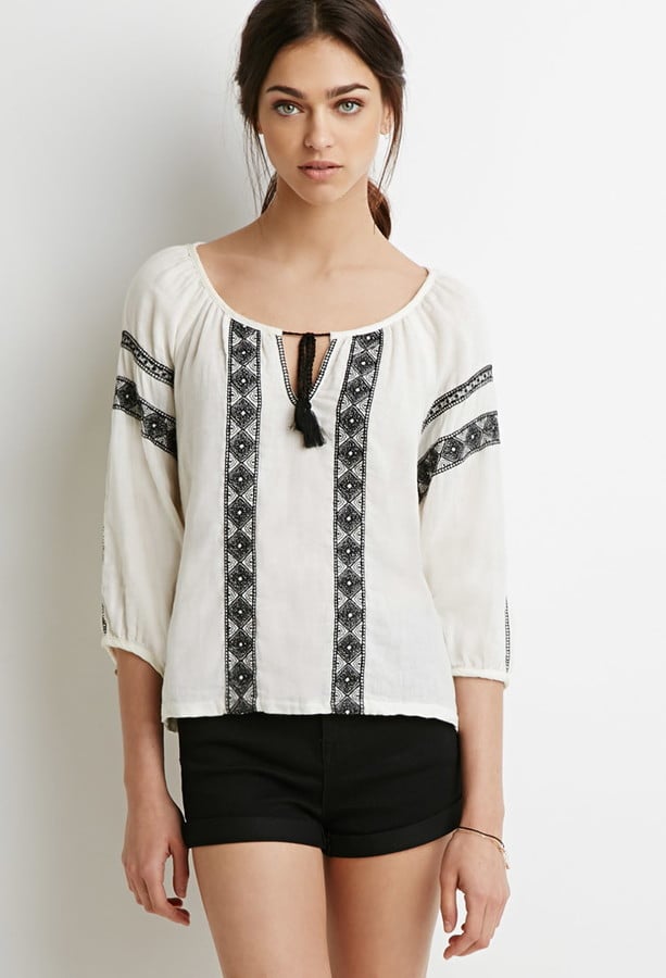 Forever 21 Embroidered Split Neck Peasant Blouse ($23)