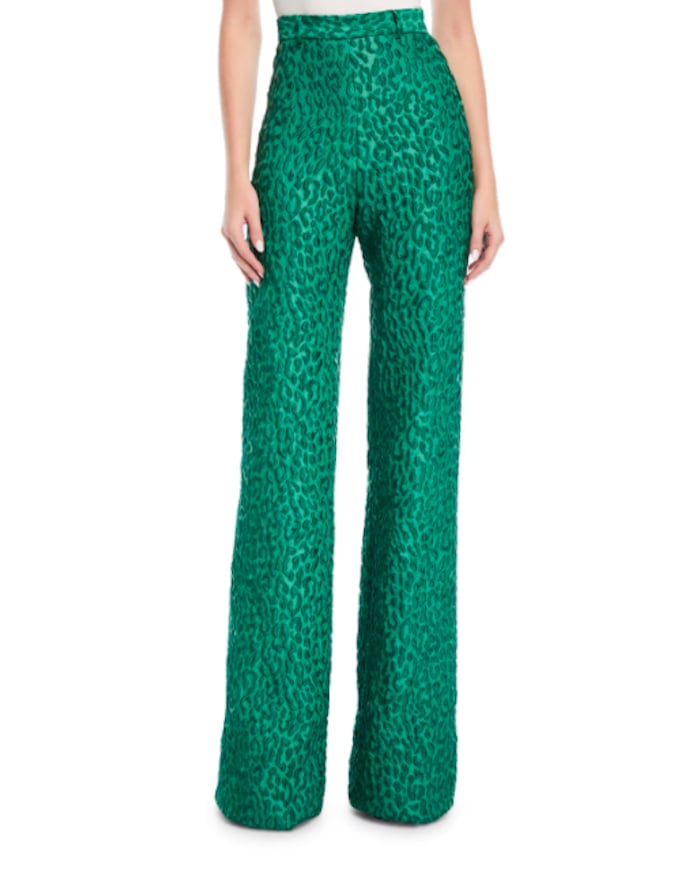 Brandon Maxwell High-Waist Leopard-Jacquard Wide-Leg Pants