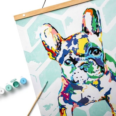 French Bulldog includes mini easel Wizardi Paint By Numbers Kit Rainbow Dog 