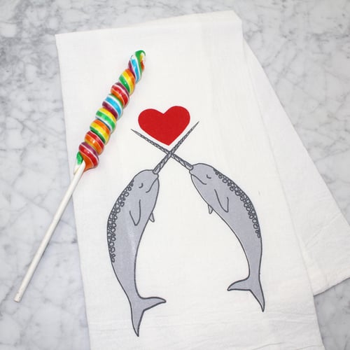 Narwhals in Love Tea Towel