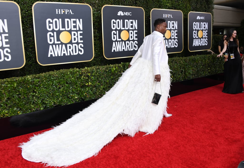 Billy Porter White Feather Suit at the Golden Globes 2020