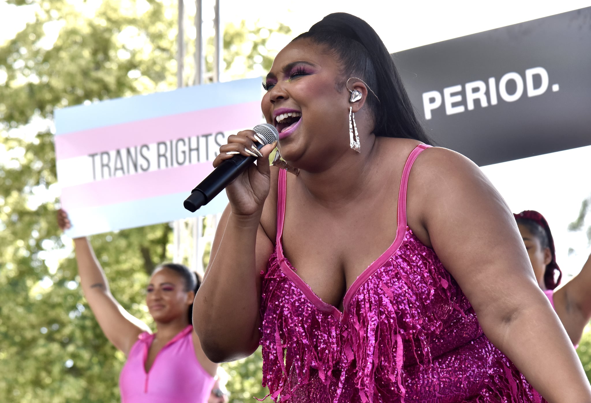 SACRAMENTO, CALIFORNIA - JUNE 09: Lizzo performs during the Sacramento Pride Festival at Capitol Mall on June 09, 2019 in Sacramento, California. (Photo by Tim Mosenfelder/Getty Images)