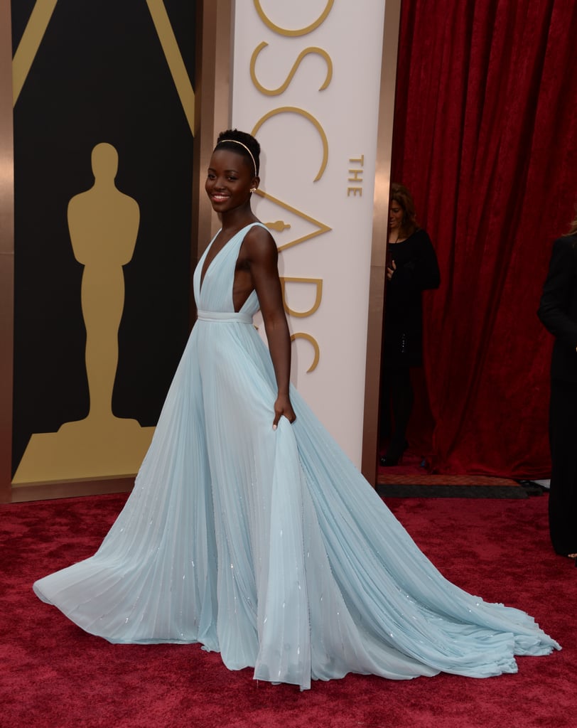 Lupita Nyong'o in Light Blue Prada Dress at Oscars 2014