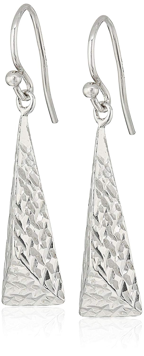 Sterling Silver Diamond Cut Long Triangle Wire Dangle Earrings