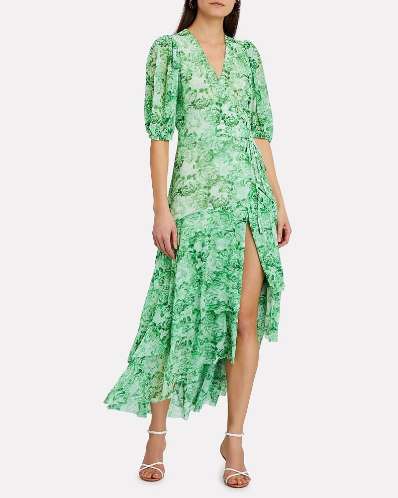 Ganni Floral Print Mesh Wrap Dress