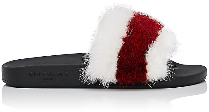 Or, opt for these white and burgundy Givenchy Striped Mink Fur Slide | 10  Fuzzy Shoes You Can Actually Wear IRL | POPSUGAR Fashion Photo 13