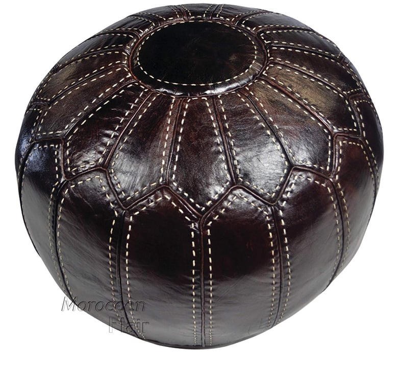 Moroccan Flair Leather Moroccan Pouf in Brown Ball
