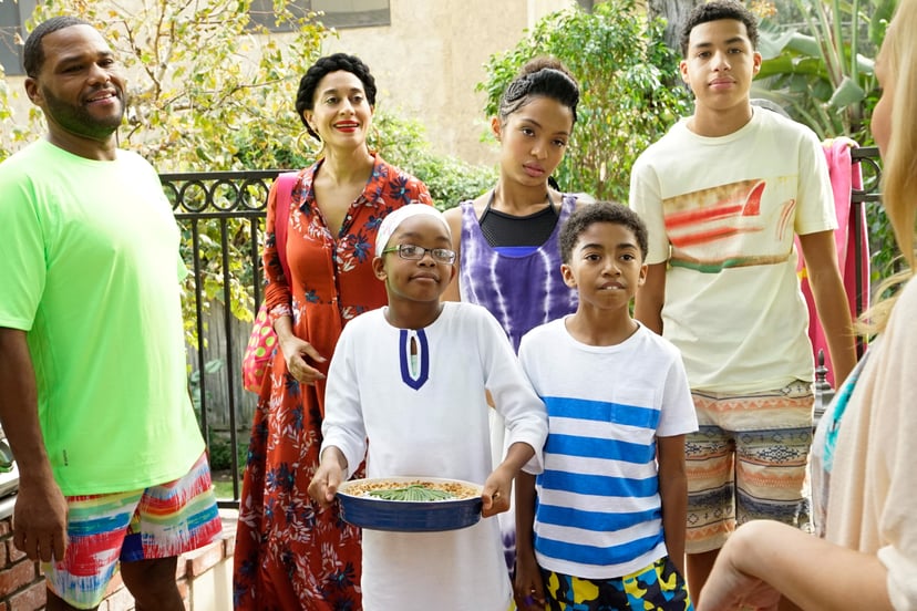 BLACK-ISH, l-r: Anthony Anderson, Tracee Ellis Ross, Marsai Martin, Yara Shahidi, Miles Brown, Marcus Scribner in 'Sink or Swim' (Season 2, Episode 14, aired February 10, 2016). ph: Kelsey McNeal/ABC/courtesy Everett Collection