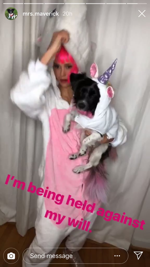 Nina Dobrev and Her Dog's Unicorn Costumes Halloween 2018