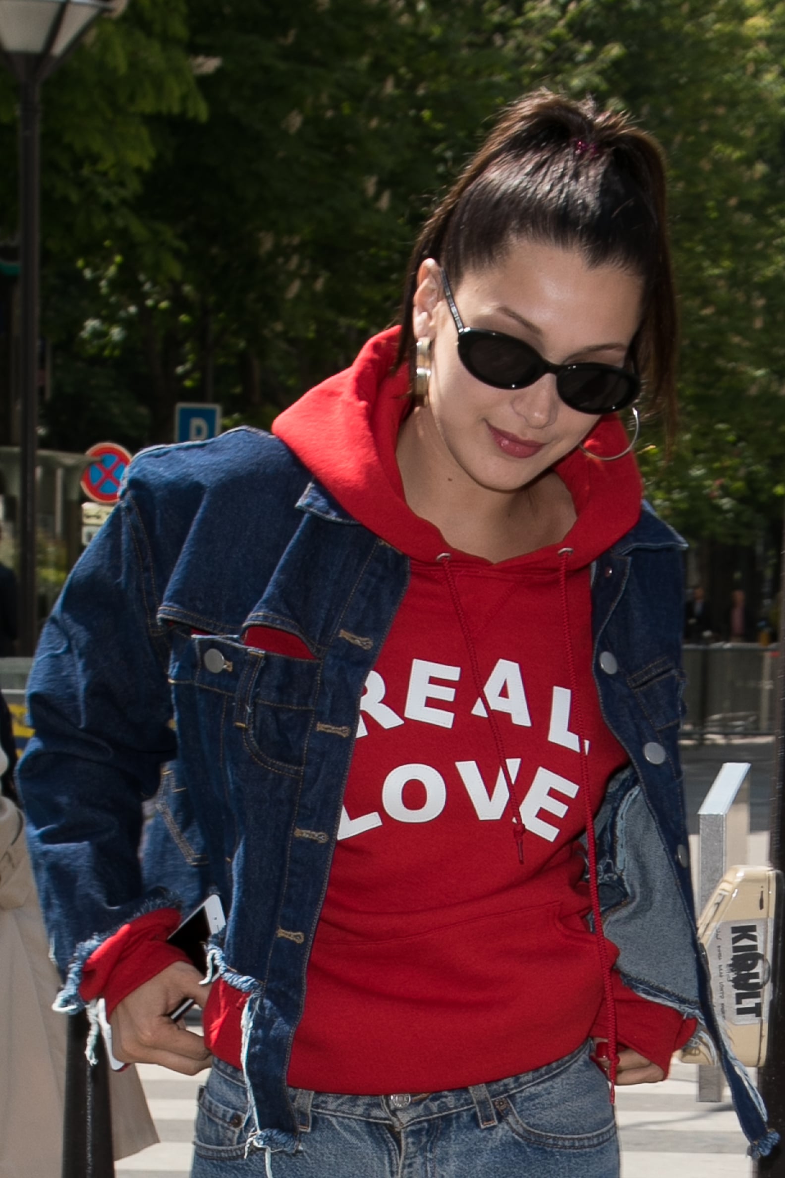 Bella Hadid Wearing Jeans With Broken Hearts | POPSUGAR Fashion