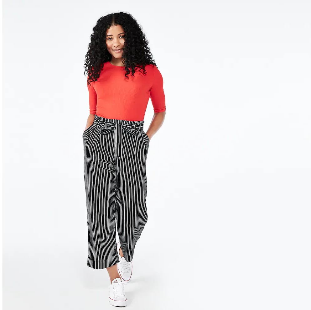 Striped Tie Paperbag Waist Wide Leg Pants