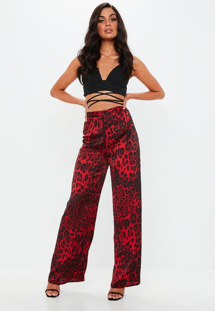 Missguided Red Leopard Print Wide Leg Pants