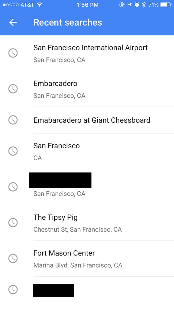 Find previous places you've searched for.