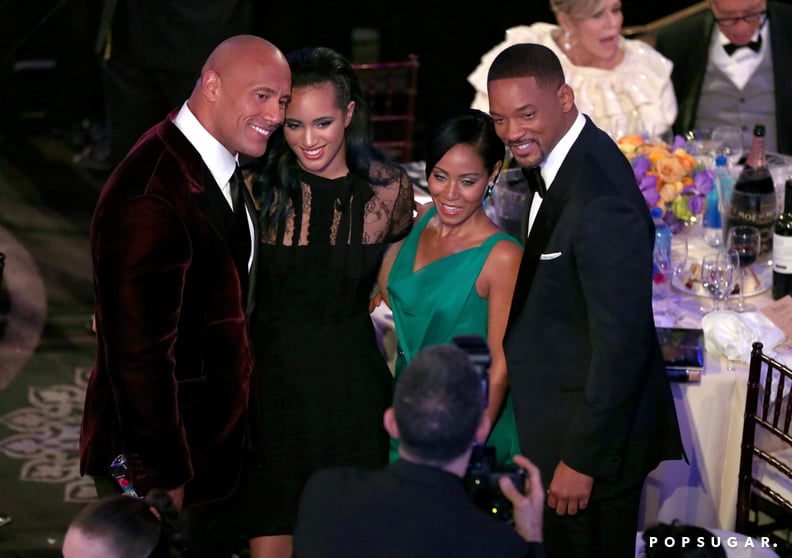 Dwayne Johnson and his daughter Simone posed for photos with Will and Jada Pinkett Smith.