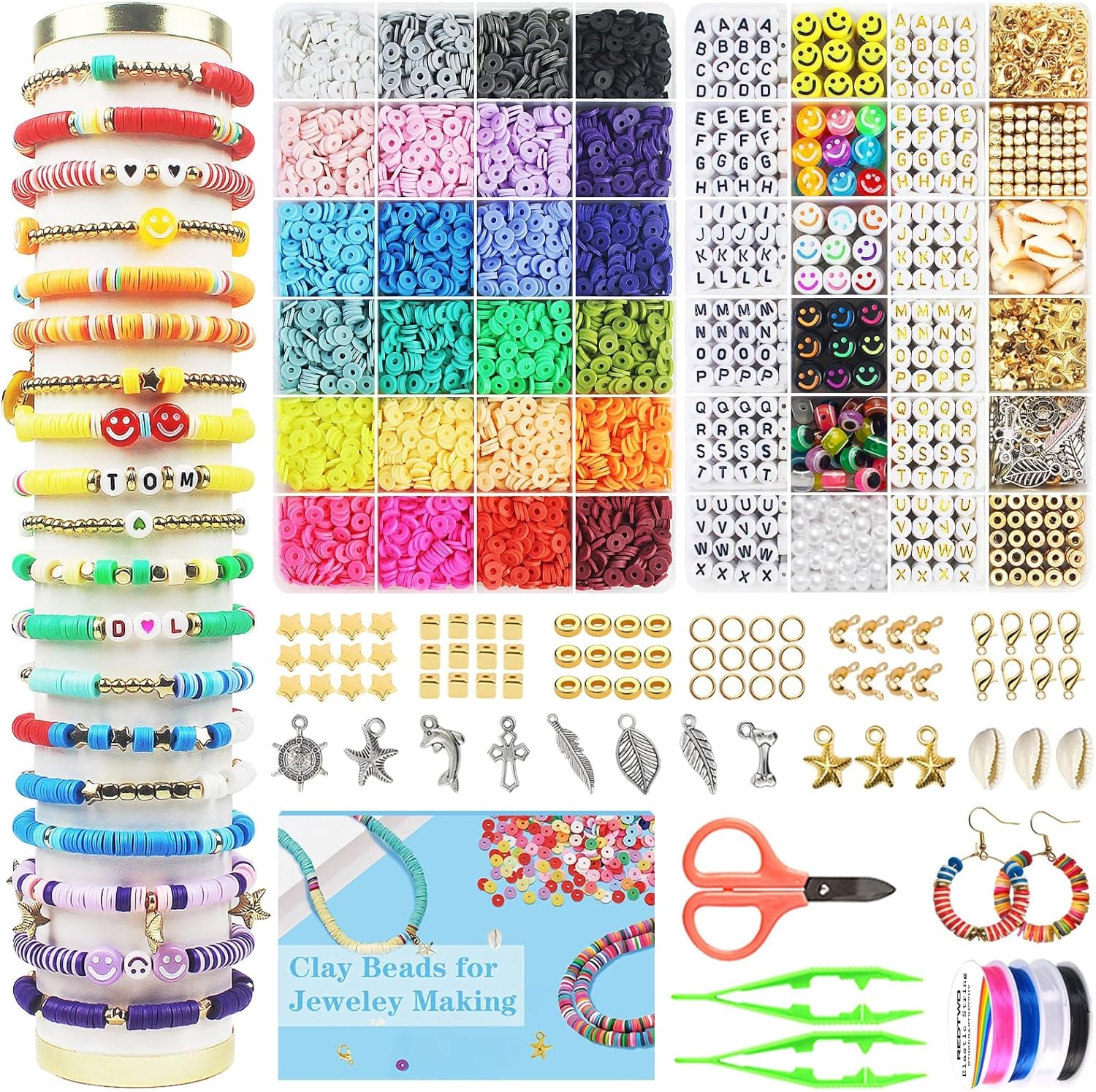 12 Styles Friendship Bracelet Kit with String and Beads, Color