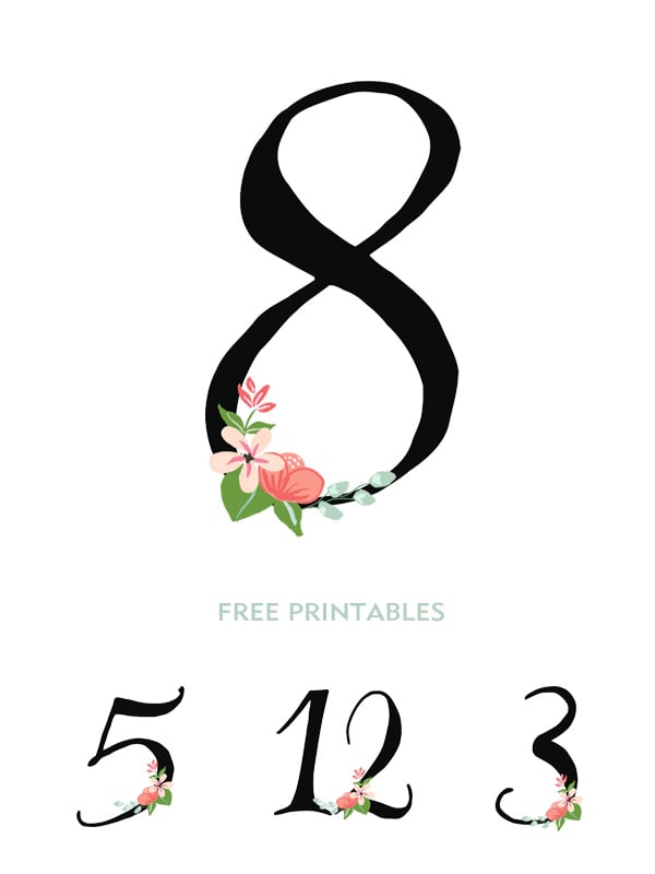Hand-Drawn Flower Table Numbers