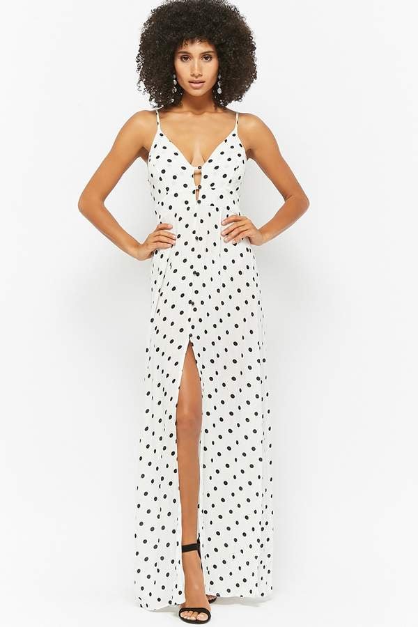 Forever 21 Polka-Dot Button-Front Maxi Dress