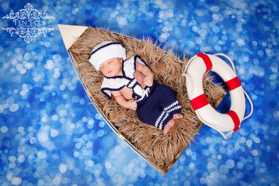 Crochet Newborn Nautical Sailor Costume