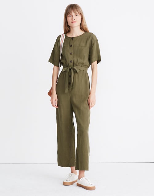 Short-Sleeve Belted Jumpsuit