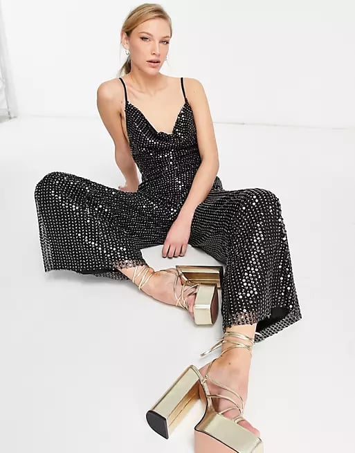 ASOS DesignSequin蒙头斗篷脖子卡米连衣裤