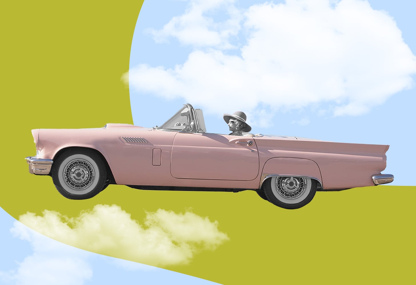Designed Image of a Woman Sitting in a Pink Car 