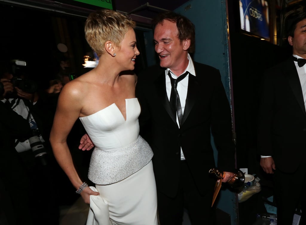 Charlize Theron and Quentin Tarantino mingled backstage at the Oscars.
Charlize Theron and Quentin Tarantino mingled backstage at the Oscars.
