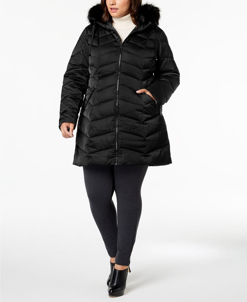 T Tahari Faux Fur Trim Puffer Coat