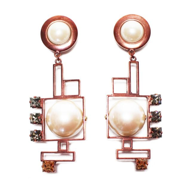 "I love the amazing art deco geometry of these Crystalline antique copper pearl earrings ($502). I haven't been able to pull off a lot of long earrings, but I will make an exception for this pair."