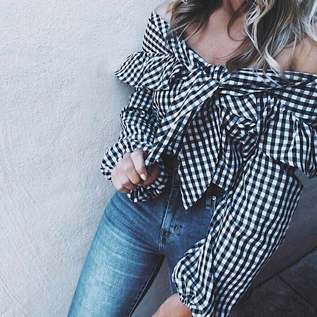 USGreatgorgeous Plaid Off-Shoulder Top