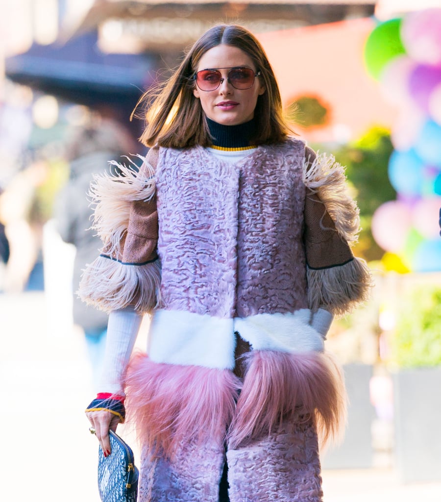Olivia Palermo Wearing a Pink Fringe Coat