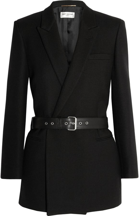 Saint Laurent Belted Double-Breasted Wool-Twill Blazer ($3,850) | Best ...