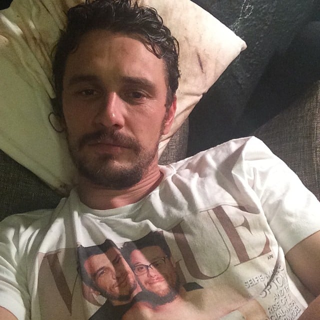 James Franco wore a shirt of his and Seth Rogen's spoof of Kim Kardashian and Kanye West's Vogue cover.
Source: Instagram user jamesfrancotv