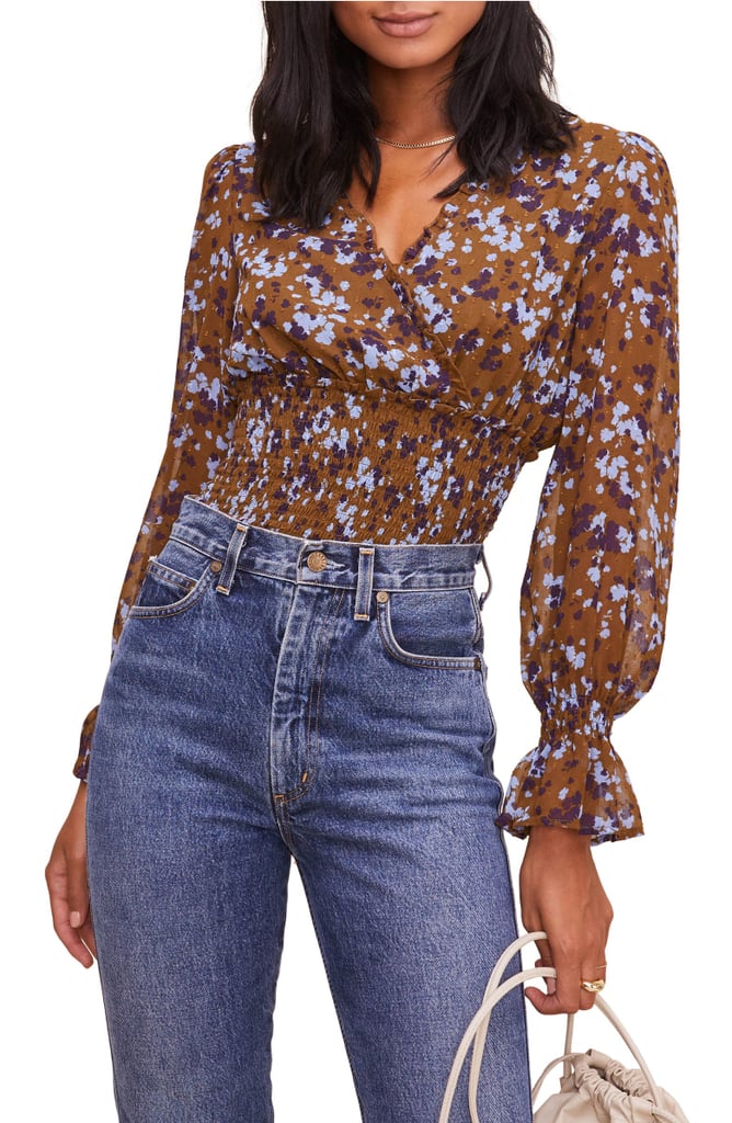 ASTR the Label Smocked Waist Surplice Floral Top