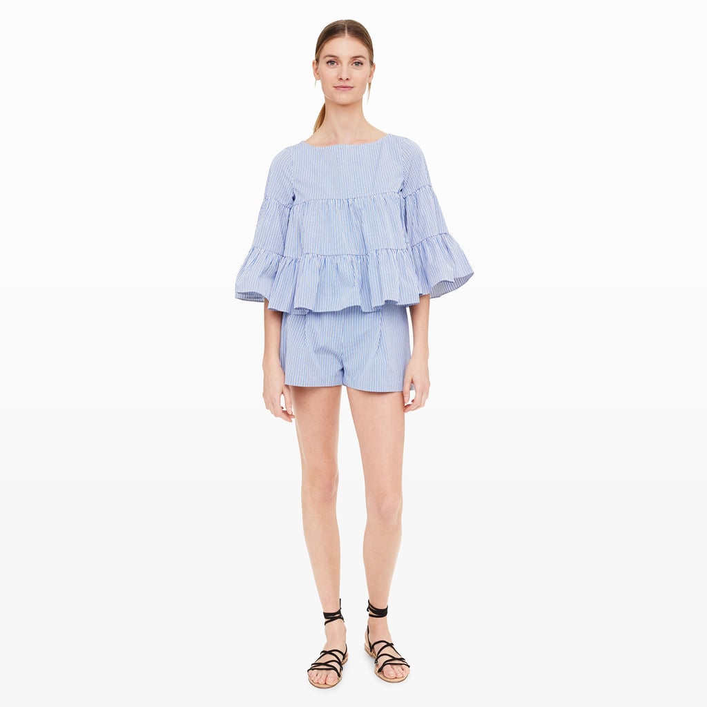 Club Monaco MDS Stripes Tiered Ruffled Top ($395) and Pleated Short ($295)