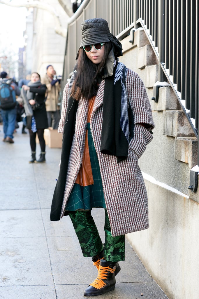 Forget the stockings. Learn from Susie Bubble and throw on some printed pants under your skirt or dress, and stay warm all night and day.