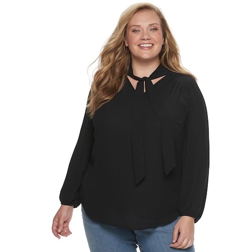 EVRI Plus Size Tie-Neck Blouse